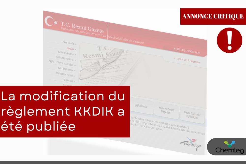 La modification du règlement KKDIK a été publiée